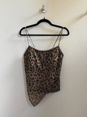Cache Vintage 100% Silk Leopard Print Beaded Handkerchief Top
